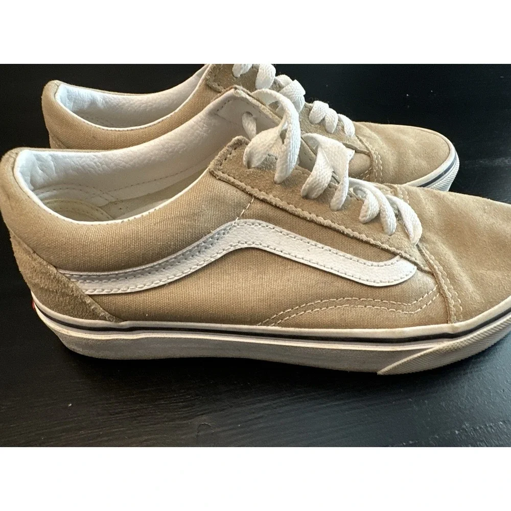 Vans Old Skool Tan Beige Suede Canvas Low Top Skate Shoes Size 4.5 Men / 6 Women